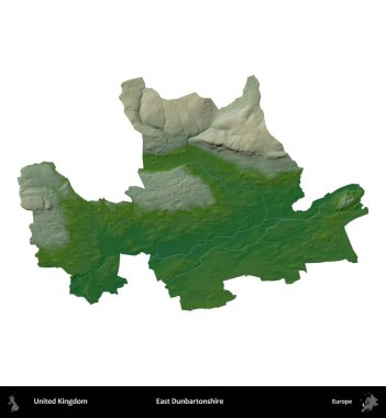 Doğu Dunbartonshire. Birleşik Krallık 'ın idari alanı renkli bir yükseklik haritasında beyaz üzerine izole edilmiş