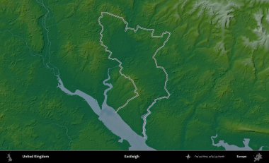 Eastleigh 'de. Renkli bir yükseklik haritasında Birleşik Krallık 'ın özetlenmiş yönetim alanı