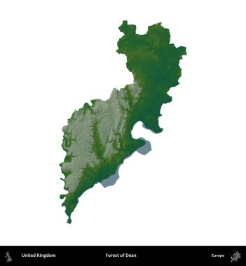 Dean Ormanı. Birleşik Krallık 'ın idari alanı renkli bir yükseklik haritasında beyaz üzerine izole edilmiş