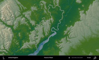 Dean Ormanı. Renkli bir yükseklik haritasında Birleşik Krallık 'ın özetlenmiş yönetim alanı