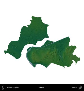 Halton. Birleşik Krallık 'ın idari alanı renkli bir yükseklik haritasında beyaz üzerine izole edilmiş