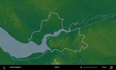 Halton. Renkli bir yükseklik haritasında Birleşik Krallık 'ın özetlenmiş yönetim alanı