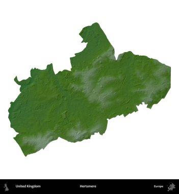 Hertsmere. Birleşik Krallık 'ın idari alanı renkli bir yükseklik haritasında beyaz üzerine izole edilmiş