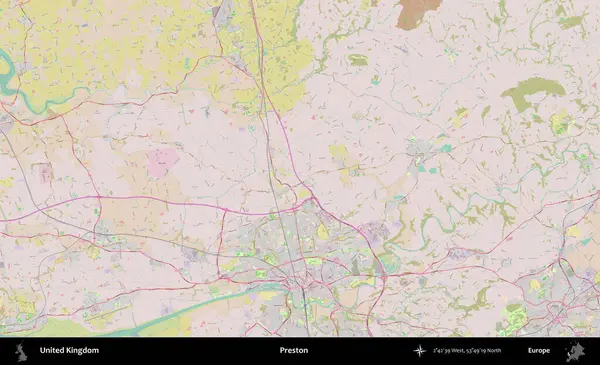 Preston. OpenStreetMap Standart biçim haritasında Birleşik Krallık 'ın idari alanı