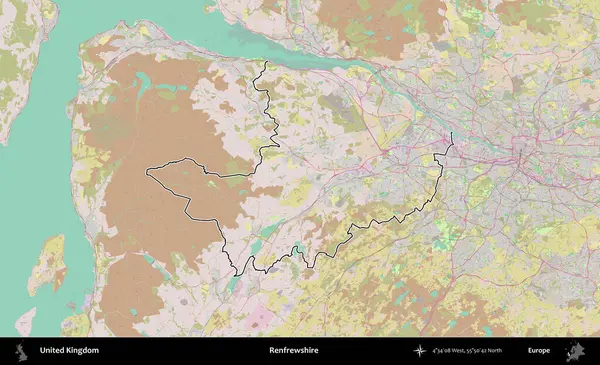 Renfrewshire 'da. Birleşik Krallık 'ın bir OpenStreetMap Standart biçim haritasında özetlenmiş idari alanı