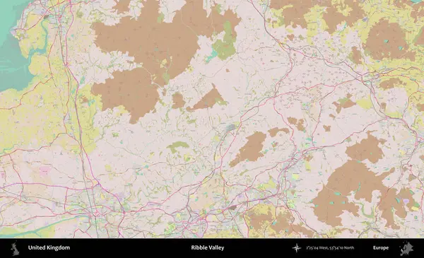 Ribble Vadisi. OpenStreetMap Standart biçim haritasında Birleşik Krallık 'ın idari alanı