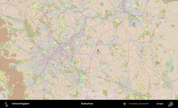 Rotherham. OpenStreetMap Standart biçim haritasında Birleşik Krallık 'ın idari alanı