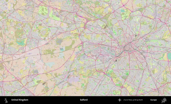 Salford. OpenStreetMap Standart biçim haritasında Birleşik Krallık 'ın idari alanı