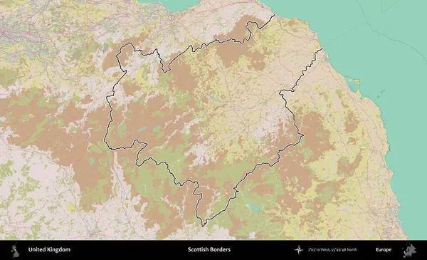 İskoç Sınırı. Birleşik Krallık 'ın bir OpenStreetMap Standart biçim haritasında özetlenmiş idari alanı