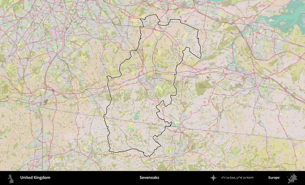 Yediler. Birleşik Krallık 'ın bir OpenStreetMap Standart biçim haritasında özetlenmiş idari alanı