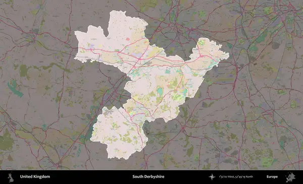 Güney Derbyshire. Birleşik Krallık 'ın idari alanı koyu renk bir OpenStreetMap Standart Haritası üzerine vurgulanmış ve özetlenmiştir