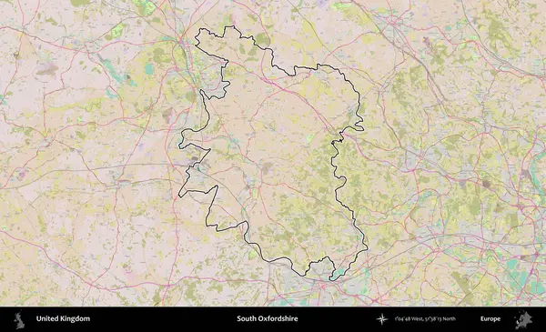 Güney Oxfordshire. Birleşik Krallık 'ın bir OpenStreetMap Standart biçim haritasında özetlenmiş idari alanı