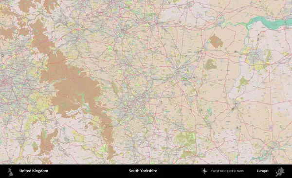 Güney Yorkshire. OpenStreetMap Standart biçim haritasında Birleşik Krallık 'ın idari alanı
