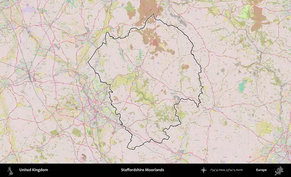 Staffordshire bozkırları. Birleşik Krallık 'ın bir OpenStreetMap Standart biçim haritasında özetlenmiş idari alanı
