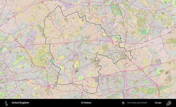 Aziz Helens. Birleşik Krallık 'ın bir OpenStreetMap Standart biçim haritasında özetlenmiş idari alanı