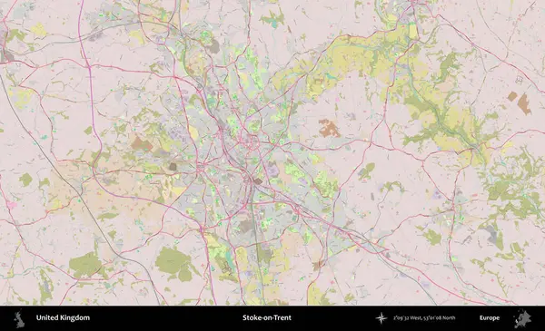 Stoke-on-Trent. OpenStreetMap Standart biçim haritasında Birleşik Krallık 'ın idari alanı