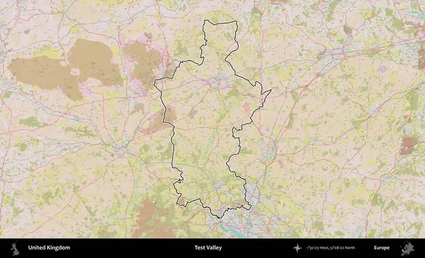 Test vadisi. Birleşik Krallık 'ın bir OpenStreetMap Standart biçim haritasında özetlenmiş idari alanı