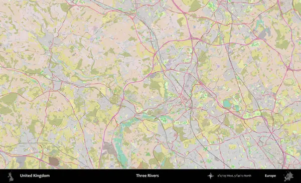 Üç Nehir. OpenStreetMap Standart biçim haritasında Birleşik Krallık 'ın idari alanı