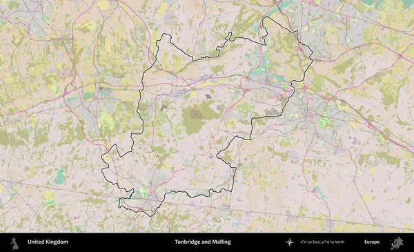 Tonbridge ve Malling. Birleşik Krallık 'ın bir OpenStreetMap Standart biçim haritasında özetlenmiş idari alanı