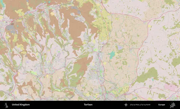 Torfaen. OpenStreetMap Standart biçim haritasında Birleşik Krallık 'ın idari alanı