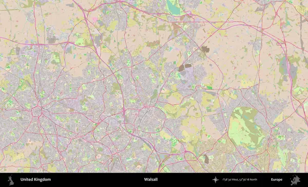 Walsall. OpenStreetMap Standart biçim haritasında Birleşik Krallık 'ın idari alanı