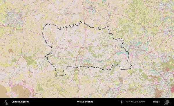 Batı Berkshire. Birleşik Krallık 'ın bir OpenStreetMap Standart biçim haritasında özetlenmiş idari alanı