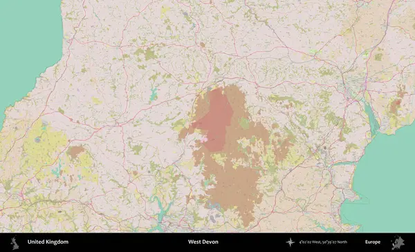 Batı Devon. OpenStreetMap Standart biçim haritasında Birleşik Krallık 'ın idari alanı