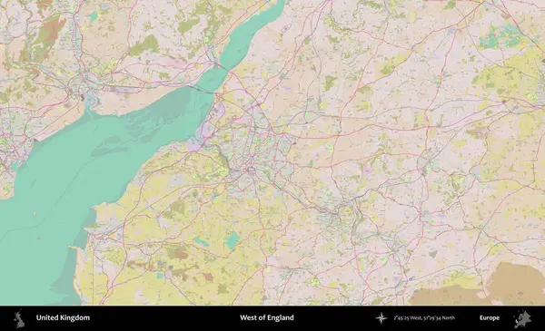 İngiltere 'nin batısında. OpenStreetMap Standart biçim haritasında Birleşik Krallık 'ın idari alanı