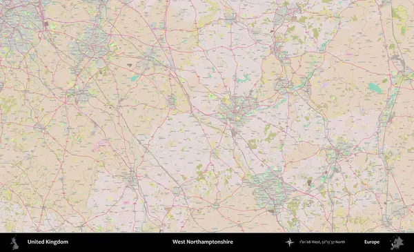 Batı Northamptonshire. OpenStreetMap Standart biçim haritasında Birleşik Krallık 'ın idari alanı