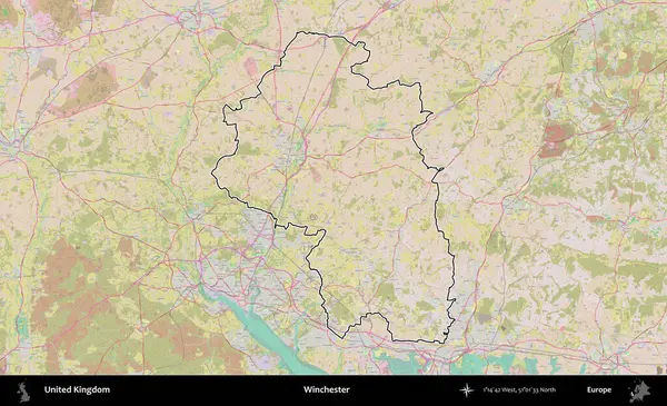 Winchester 'da. Birleşik Krallık 'ın bir OpenStreetMap Standart biçim haritasında özetlenmiş idari alanı