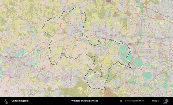 Windsor ve Maidenhead. Birleşik Krallık 'ın bir OpenStreetMap Standart biçim haritasında özetlenmiş idari alanı