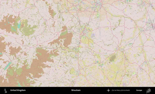 Wrexham. OpenStreetMap Standart biçim haritasında Birleşik Krallık 'ın idari alanı