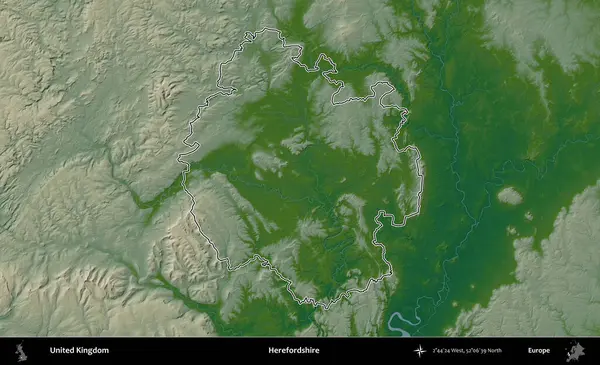 Burada, Dshire 'da. Renkli bir yükseklik haritasında Birleşik Krallık 'ın özetlenmiş yönetim alanı
