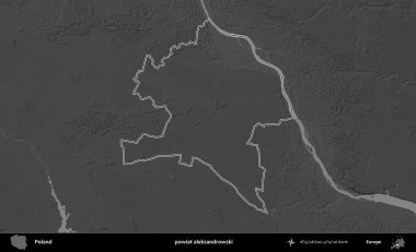 Powiat aleksanhipski. Polonya 'nın idari bölgesini gri ölçekli bir yükseklik haritasında özetledim