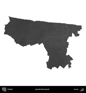 powiat bartoszycki. Polonya 'nın idari bölgesi gri ölçekli yükseklik haritasında beyaza izole edildi