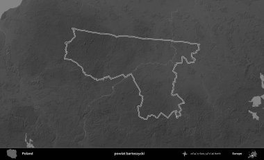 powiat bartoszycki. Polonya 'nın idari bölgesini gri ölçekli bir yükseklik haritasında özetledim