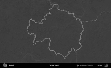 powiat bialski. Polonya 'nın idari bölgesini gri ölçekli bir yükseklik haritasında özetledim