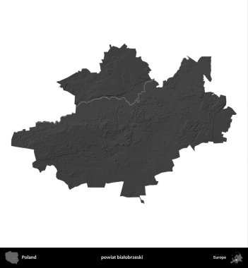 powiat bialobrzeski. Polonya 'nın idari bölgesi gri ölçekli yükseklik haritasında beyaza izole edildi