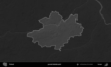 powiat bialobrzeski. Polonya 'nın idari bölgesi kararmış bir gri tonlama yükseklik haritasına vurgulandı ve özetlendi