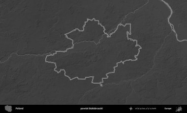 powiat bialobrzeski. Polonya 'nın idari bölgesini gri ölçekli bir yükseklik haritasında özetledim