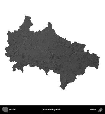 powiat bialogardzki. Polonya 'nın idari bölgesi gri ölçekli yükseklik haritasında beyaza izole edildi