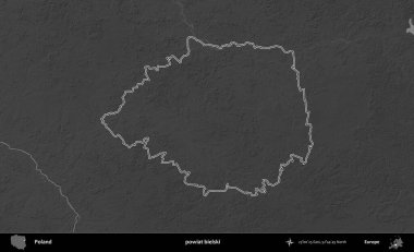 powiat bielski. Polonya 'nın idari bölgesini gri ölçekli bir yükseklik haritasında özetledim