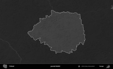 powiat bielski. Polonya 'nın idari bölgesi kararmış bir gri tonlama yükseklik haritasına vurgulandı ve özetlendi