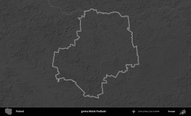 gmina Bielsk Podlaski. Polonya 'nın idari bölgesini gri ölçekli bir yükseklik haritasında özetledim