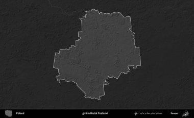 gmina Bielsk Podlaski. Polonya 'nın idari bölgesi kararmış bir gri tonlama yükseklik haritasına vurgulandı ve özetlendi