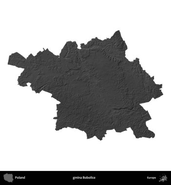 gmina Bobolice. Polonya 'nın idari bölgesi gri ölçekli yükseklik haritasında beyaza izole edildi