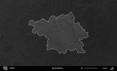 gmina Bobolice. Polonya 'nın idari bölgesi kararmış bir gri tonlama yükseklik haritasına vurgulandı ve özetlendi