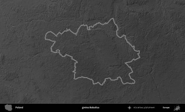 gmina Bobolice. Polonya 'nın idari bölgesini gri ölçekli bir yükseklik haritasında özetledim