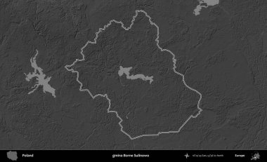 gmina Borne Sulinowo. Polonya 'nın idari bölgesini gri ölçekli bir yükseklik haritasında özetledim