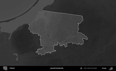 powiat braniewski. Polonya 'nın idari bölgesi kararmış bir gri tonlama yükseklik haritasına vurgulandı ve özetlendi
